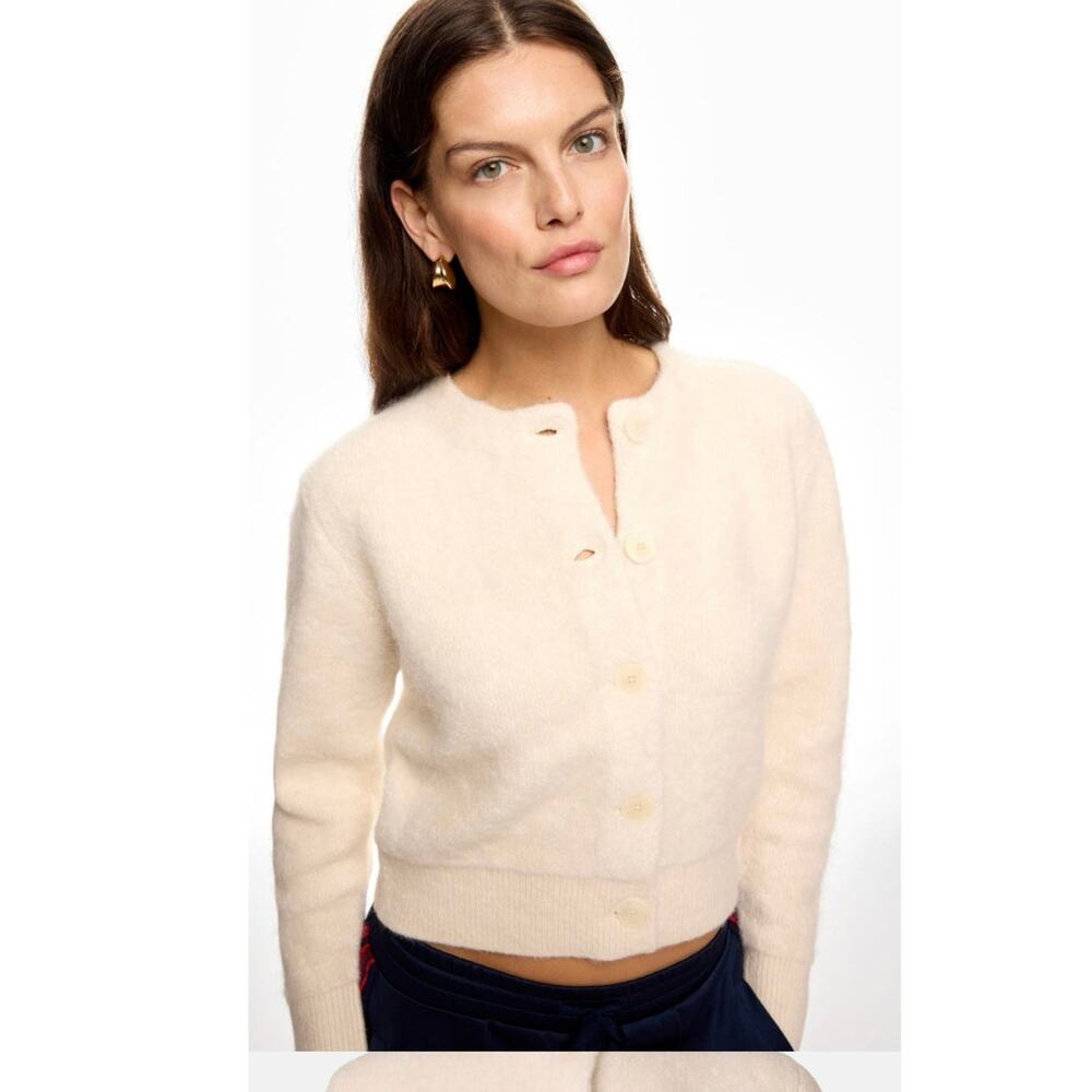 SANDRO OFF-WHITE Knit Alpaca Wool Blend Creamy Button Knot Cardigan size 0 - Picture 6 of 16